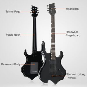 Ktaxon Flame Design Electric Guitar, 36-inch Beginner Electric Guitar Kit with 20 Watt AMP, Tremolo Bar, Portable Bag, Shoulder Strap, Cable & Wrench Tool (Black)