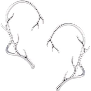 LOREMOW Ear Clips Earrings for Women Ear Cuffs Non Piercing Ear Wrap Branch Leaf Clip On Cartilage Helix Earrings Silver