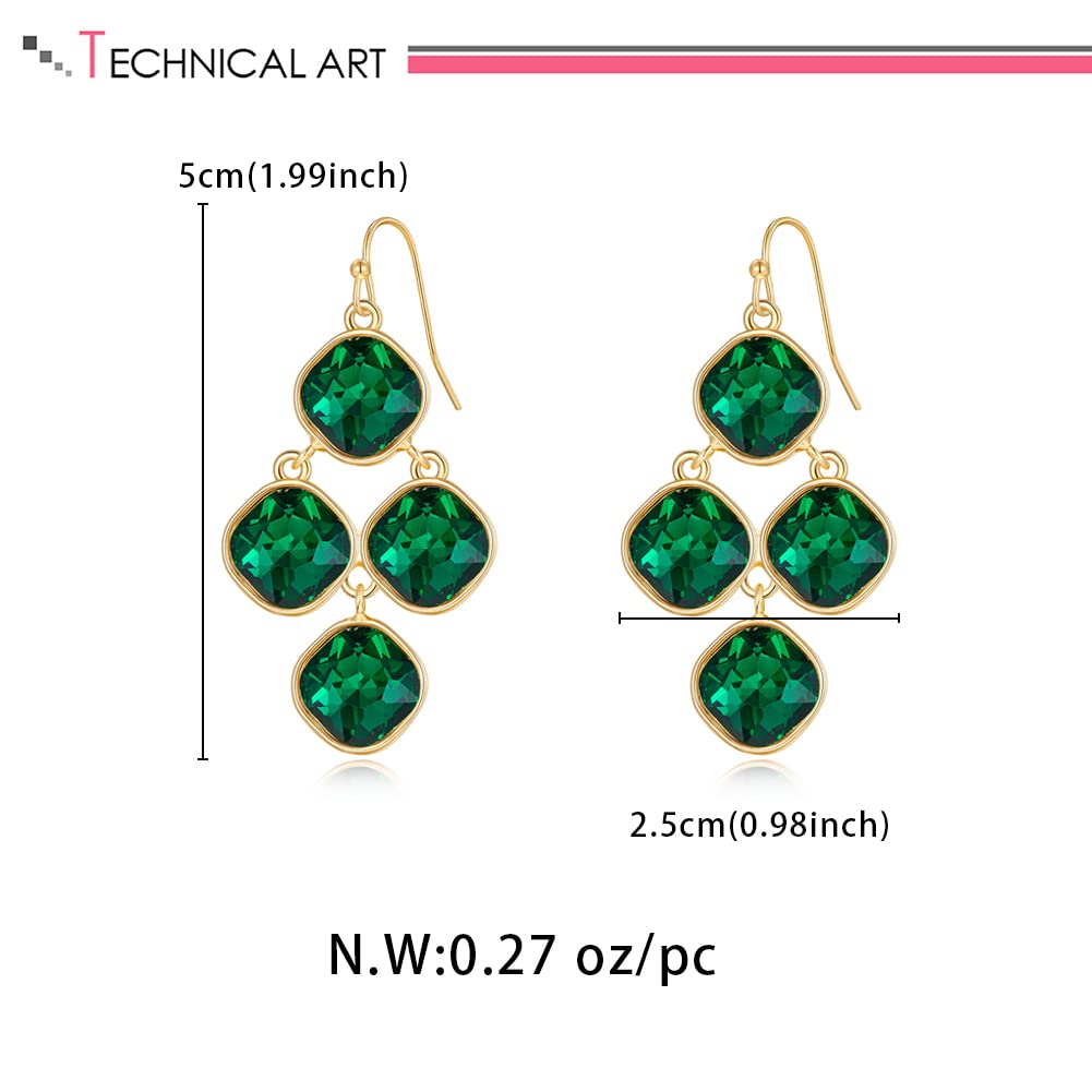 LILIE&WHITE Gold Statement Earrings For Women Emerald Crystal Dangle Earrings Fashion Drop Earrings Chandelier Earrings Gold Jewelry For Women Green Earrings