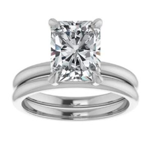 Solitaire Moissanite Engagement Ring Set, 2 CT Radiant Cut Moissanite Bridal Wedding Rings Set for Women, Anniversary/Propose Gifts for Her, VVS1 Colorless, 10K 14K 18K Solid White Gold