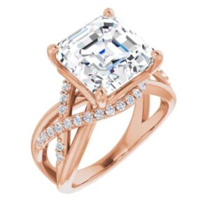 Handmade 10K Gold 5 CT Asscher Cut VVS1 Colorless Moissanite Engagement Rings for Women Bridal Set Moissanite Wedding Rings for Gifts (Rose Gold, 6)