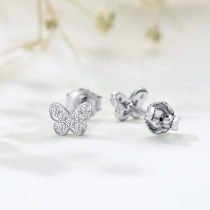 CTIEIP 1/10 Cttw Natural White Diamond Butterfly Stud Earrings for Women in Sterling Silver Tiny Butterfly Stud Jewelry Gift for Her