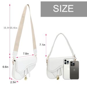 JBB Women Saddle Shoulder Bag Clutch Purse Small Crossbody Bag Satchel Bags Handbag PU Leather White