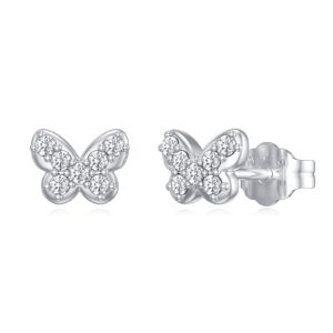 ctieip 1/10 cttw natural white diamond butterfly stud earrings for women in sterling silver tiny butterfly stud jewelry gift for her