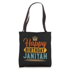 happy birthday janiyah tote bag