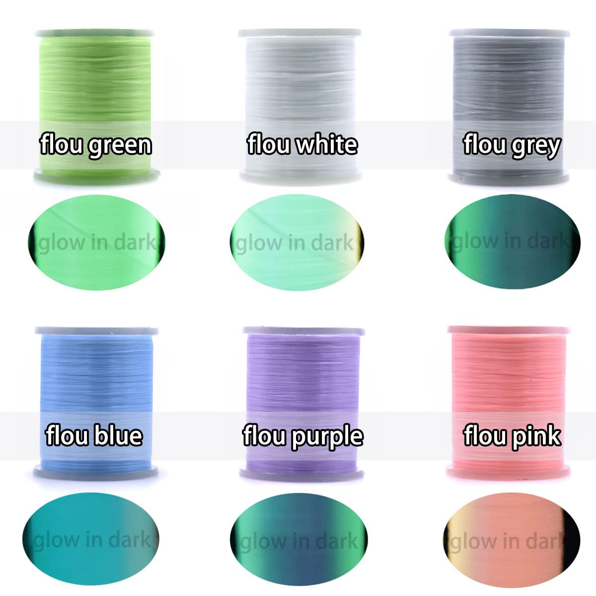 PHECDA PROFLY 6 Colors Night Luminous Fly Tying Thread High Strength Fly Tying Materials (6 Colors Set-250D)