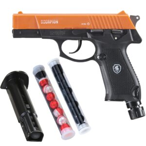 lancer tactical air self defense 0.5 caliber co2 non blowback scorpion- less lethal, home defense, personal defense, police grade pepper ball gun for self defense-*full set* (color: orange/black)