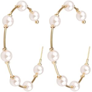 Pearl Earrings Dangle Large Hoops Circle Pearl Hoop Earrings for Women Trendy Hypoallergenic Pearl Drop Earrings Elegant Wedding Party Jewelry Gift