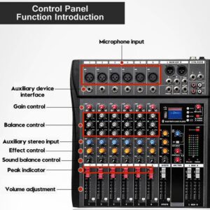 RibasuBB 8 Channel Audio Mixer, Professional Audio Mixer Sound Board Console System Interface 8 Channel with MP3 Player+USB Bluetooth 48V Phantom Power Source Usb Power Stereo DJ Studio Streaming