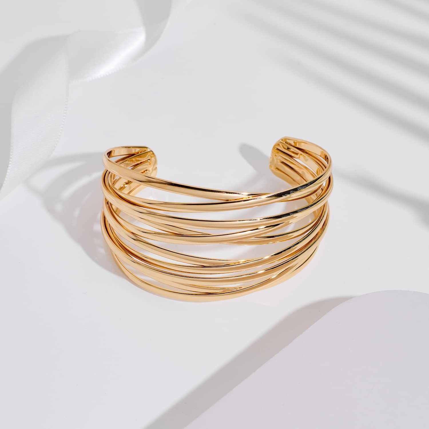 LILIE&WHITE Gold Cuff Bangle Bracelet For Women Gold Line Web Cuff Bracelet Chunky Gold Cuffs Cute Bangle Bracelet