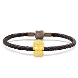 chow sang sang 999 24k solid gold zodiac guardian buddha mini charm blessing bracelet for women and men (for chinese zodiac: dog and pig) 93634c