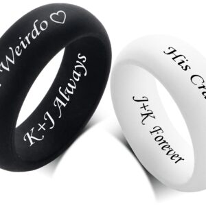 MZZJ Her Weirdo & His Crazy 8MM Silicone Couple Ring Durable Breathable Comfortable Rubber Dome Comfort Fit Wedding Band Promise Rings,Black&White