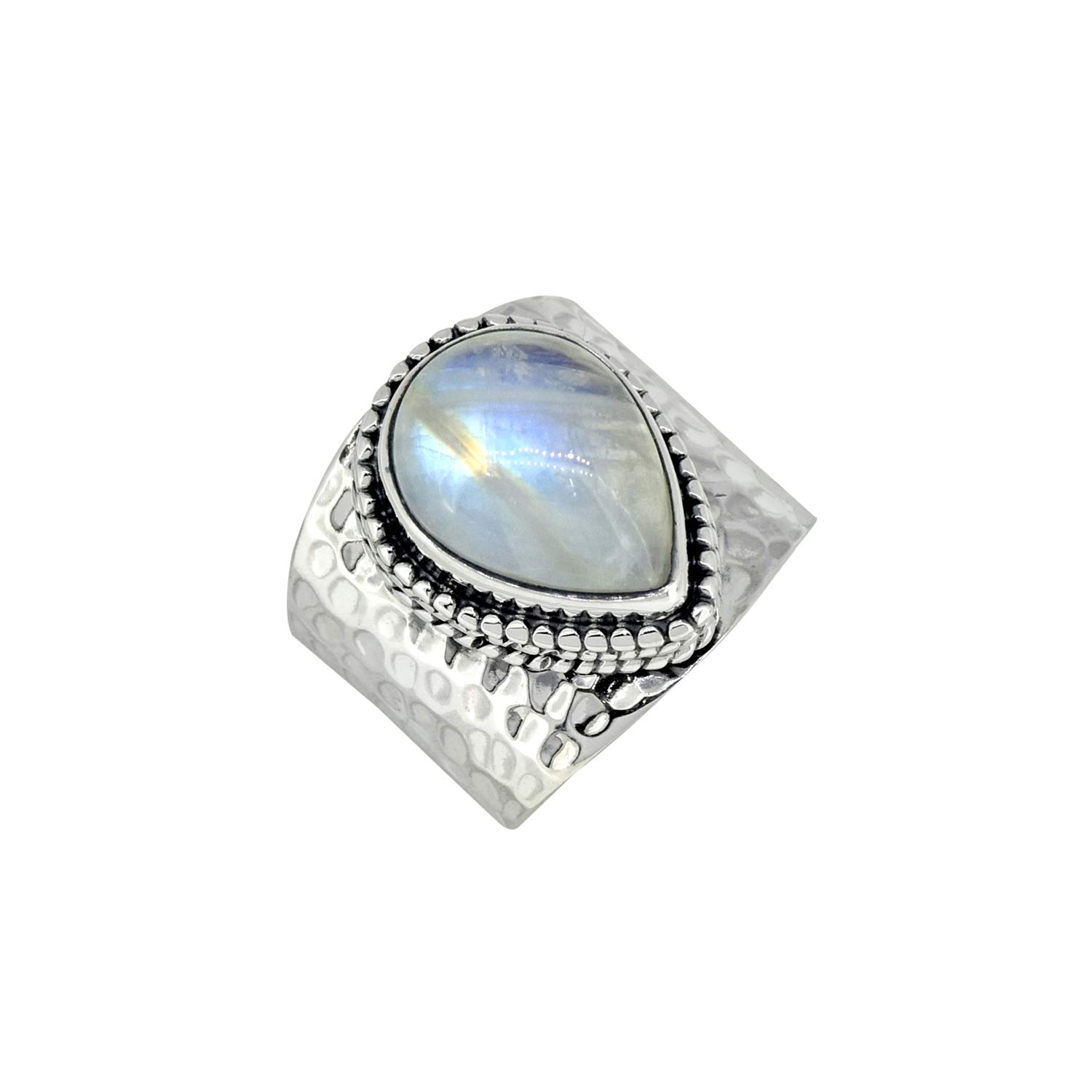 YoTreasure Rainbow Moonstone Solid .925 Sterling Silver Teardrop Ring (5)