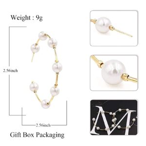 Pearl Earrings Dangle Large Hoops Circle Pearl Hoop Earrings for Women Trendy Hypoallergenic Pearl Drop Earrings Elegant Wedding Party Jewelry Gift