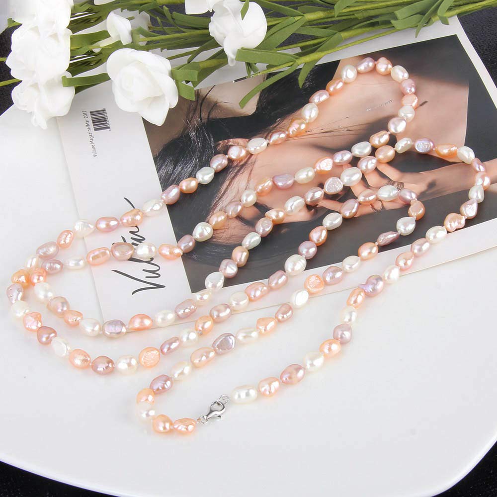 LGSY 925 Sterling Silver Multicolor Pearl Freshwater Cultured Pearl Necklace for Women's Pearl Strand Necklaces