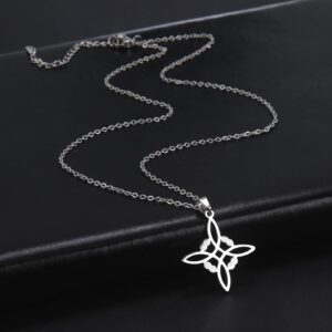 kkjoy Witches Knot Necklace Stainless Steel Magic Knot Pagan Wiccan Symbol Pendant 4-Pointed Celtic Knot Witchcraft Necklace for Women