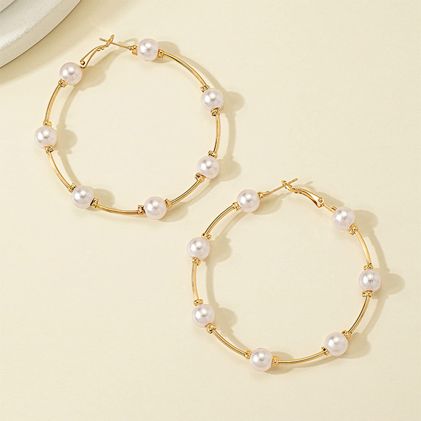 Pearl Earrings Dangle Large Hoops Circle Pearl Hoop Earrings for Women Trendy Hypoallergenic Pearl Drop Earrings Elegant Wedding Party Jewelry Gift