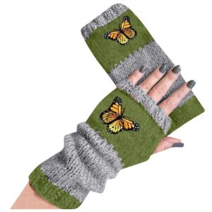 Women Warm Knitted Gloves Handmade Woolen Mittens Winter Figerless Gloves (Green, One Size)