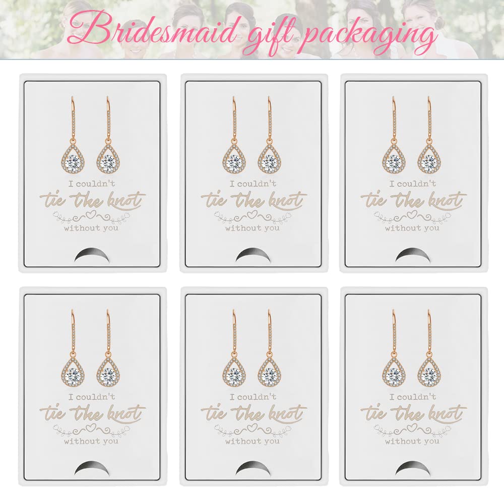 DHQH 4/6 Pairs Bridesmaids Proposal Gift Bridesmaids Earrings Classic Cubic Zirconia Teardrop Dangle Earrings for Women I Couldn’t Tie a Knot Without You Wedding Jewelry Gifts