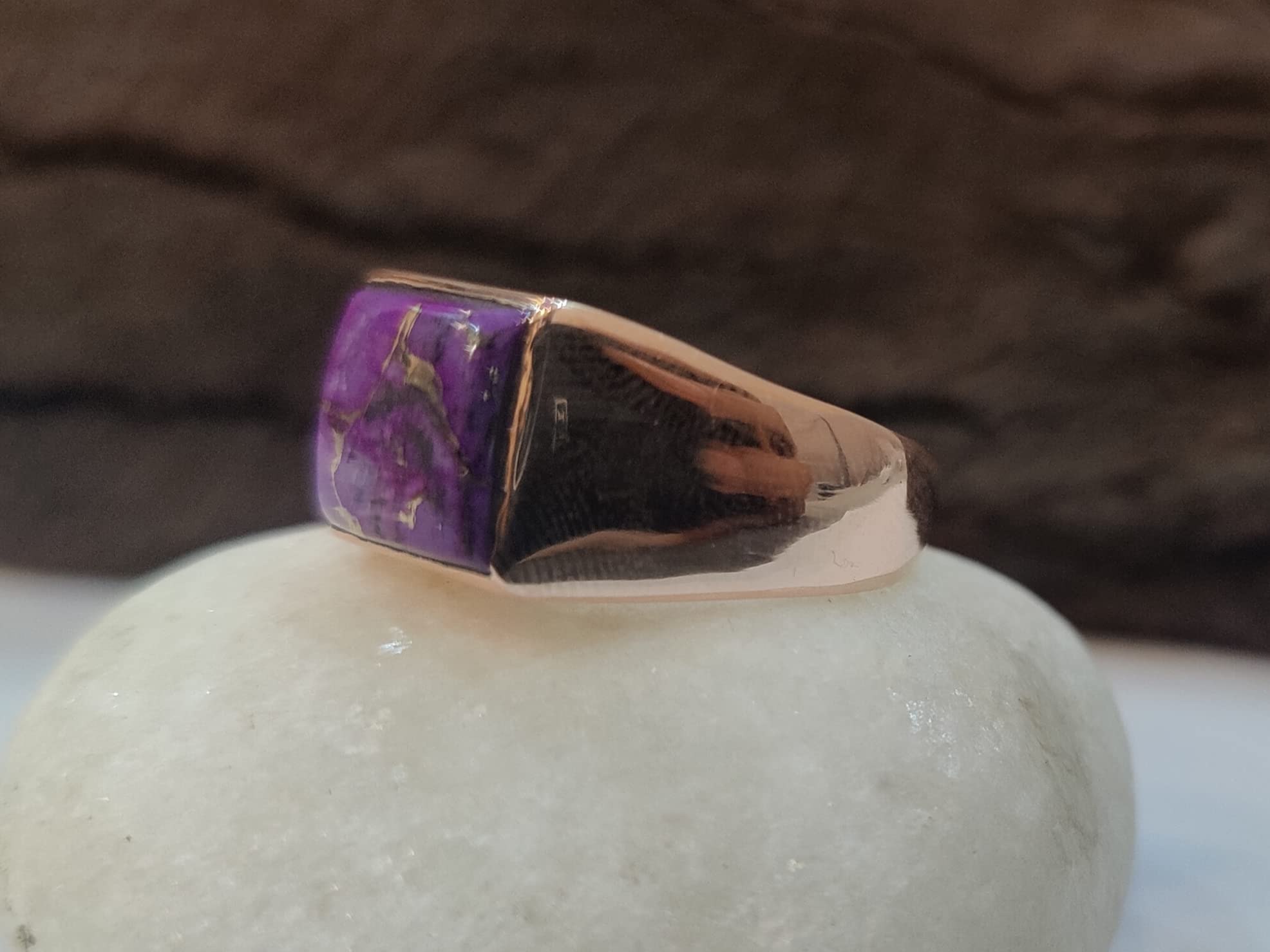 Purple Copper Turquoise Ring, Signet Stone Ring, 925 Solid Sterling Silver Ring, Men Women Ring, Turquoise Gemstone, Handmade Jewelry, Promise Ring for Partner (In Copper, 12)