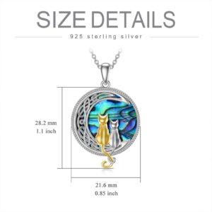 TOUPOP Silver and Gold Cat Necklace 925 Sterling Silver Cat on the Moon Necklace with Abalone Shell Cat Lovers Celtic Cat Jewelry Gifts for Women Birthday Christmas