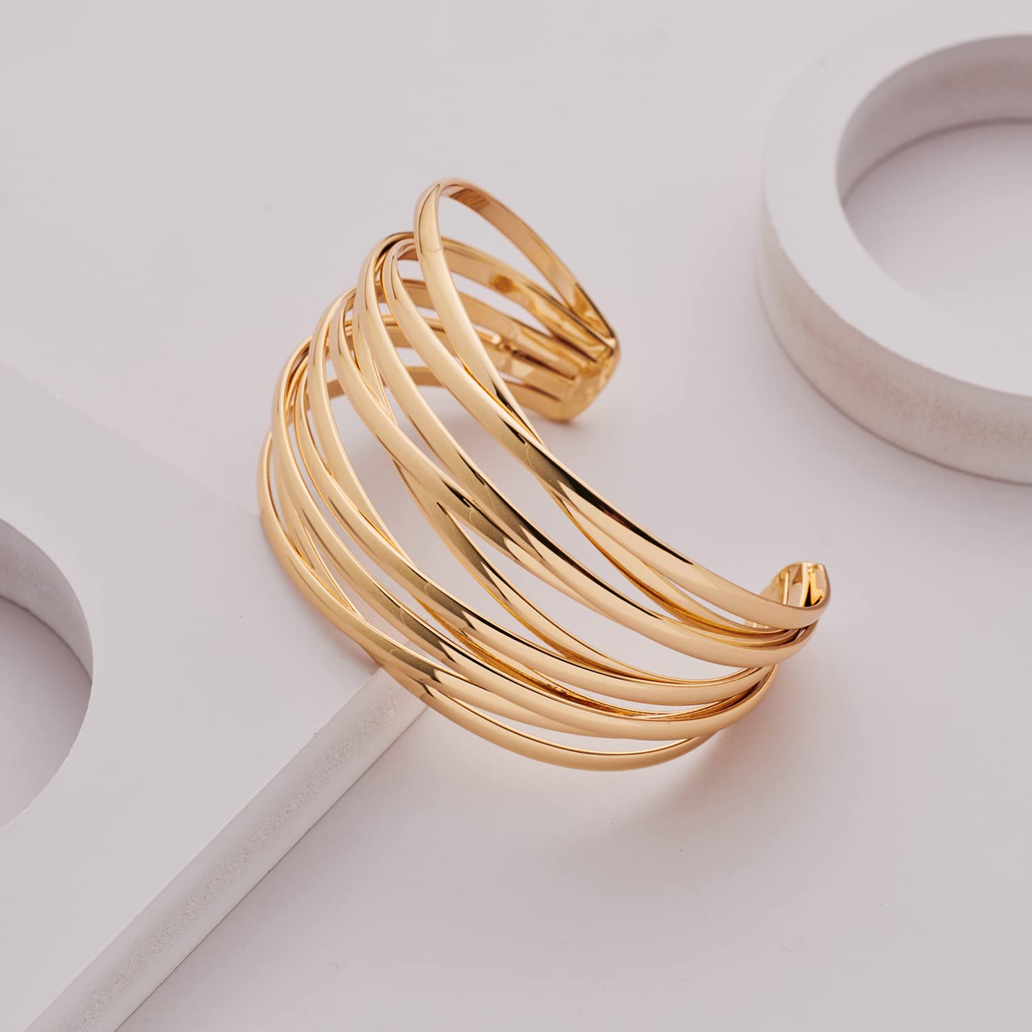 LILIE&WHITE Gold Cuff Bangle Bracelet For Women Gold Line Web Cuff Bracelet Chunky Gold Cuffs Cute Bangle Bracelet