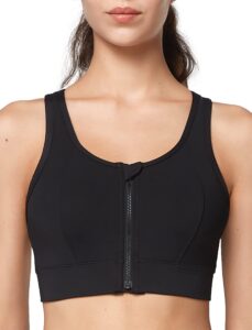 yvette zip front close sports bra - high impact full support for large bust,sewn in pads,wireless and supportive, black,m+