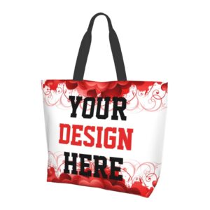 Custom Bag Custom Handmade Totes With You Text Picture Team Logo Women Bags Red White Personalized Shoulder Bag