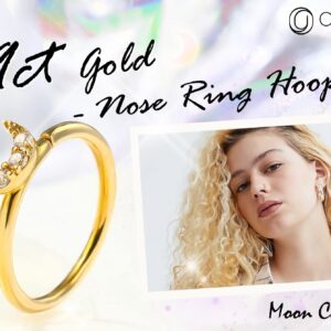 OUFER 20G Nose Rings Hoops, 9K Solid Gold Seamless Open Nose Rings, Moon Design Cartilage Earrings, Nose Piercing Jewelry for Women and Men