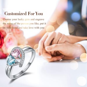 💖Valentine's Gift💖Madeone Promise Rings Personalized Mother Ring with 2 heart Birthstones 2 Names&1 Engraving 925 Sterling Silver 14K Gold Plated Anniversary Rings Engagement Rings Wedding Bands Customized Rings for Women (12)