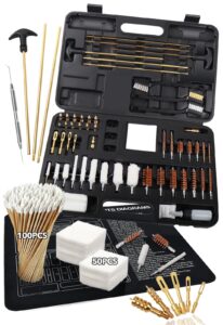 natiddy 212pcs gun cleaning kit universal rifle cleaning kit with solid brass accessories,black case,gun cleaning mat,cotton swabs,stainless steel pick,gun cleaning brush kits for pistol shotgun