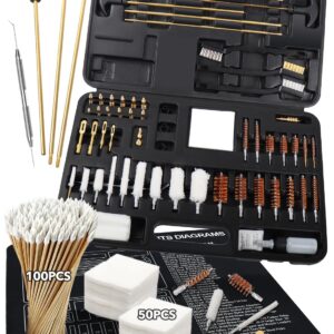 NaTiddy 212PCS Gun Cleaning Kit Universal Rifle Cleaning Kit with Solid Brass Accessories,Black Case,Gun Cleaning Mat,Cotton Swabs,Stainless Steel Pick,Gun Cleaning Brush Kits for Pistol Shotgun