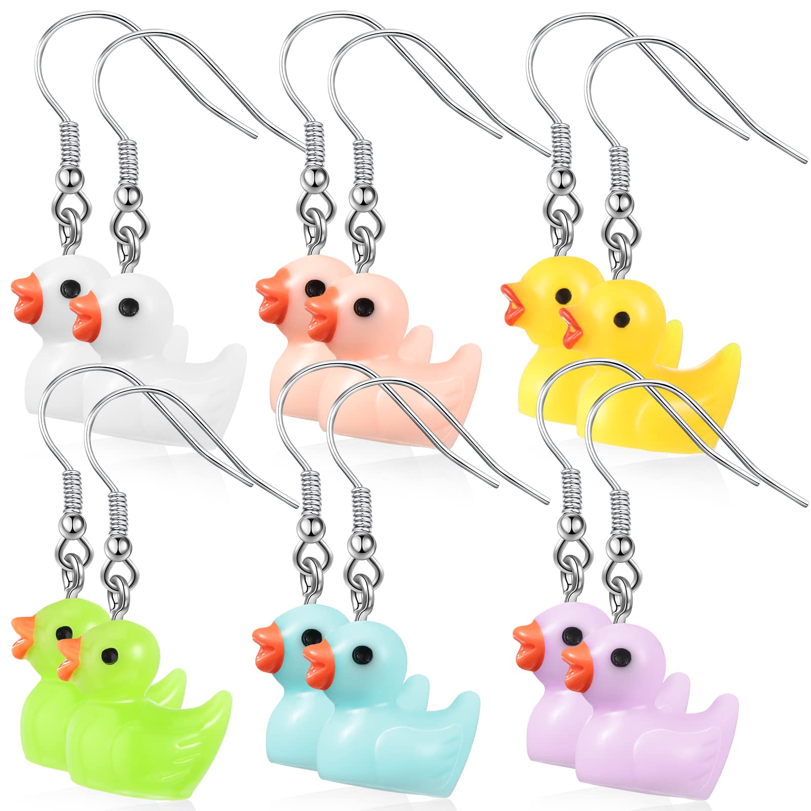 Yinkin 6 Pairs Rubber Duck Earrings Cute Ducky Earrings for Women Jewelry Gift Resin Dangle Drop Earring Cruise Earring(Conventional Style)