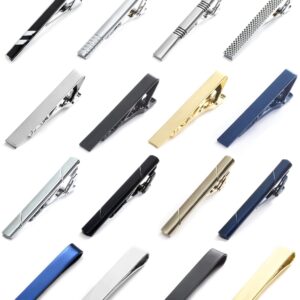 WAINIS 16 PCS Tie Bar Clip, Tie Tack Pins Tie Clips for Men Father's Day Silver Necktie Bar Pinch Clip Set Metal Clasps Business Professional Fashion Designs