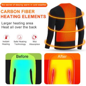 Heated Thermal Tops for Men Women Electric Heating Thermal Shirt Long Sleeves Underwear Fleece Lined for Cold Weather (Men, Black, 3XL)