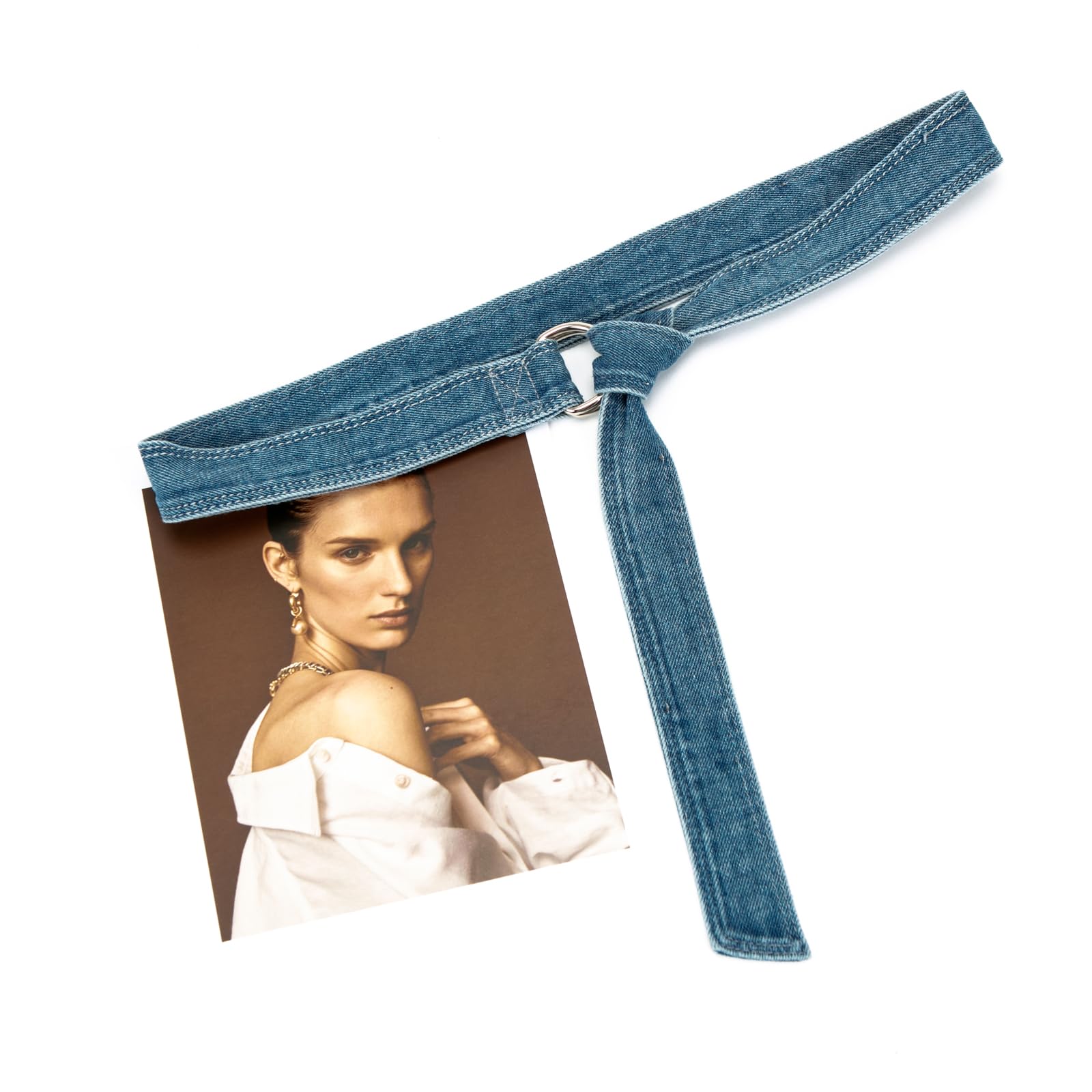 ILuvatar Women's Denim Waist Belt Blue Jean Waist Rope Tiny Belt for Pants Dress Jeans Metal buckle cotton belt