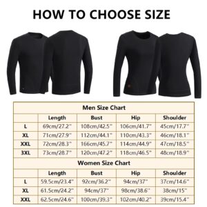 Heated Thermal Tops for Men Women Electric Heating Thermal Shirt Long Sleeves Underwear Fleece Lined for Cold Weather (Men, Black, 3XL)