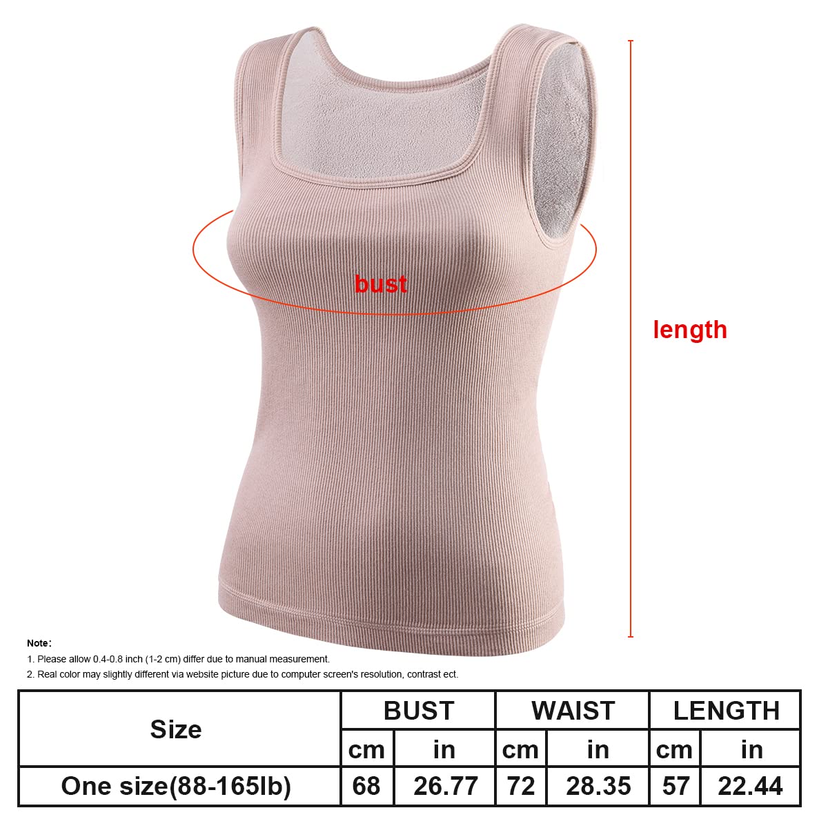 X-SNOW FALCON Women's Fleece Thermal Vest Cammy Shirt Sleeveless Camisole Basic Seamless Square Collar Thermal Vest Khaki