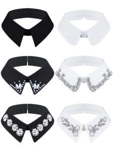 giegxin 6 pieces rhinestones half shirt blouse dickey collar fake collar rhinestone shirt detachable collar for women outfits(black and white)