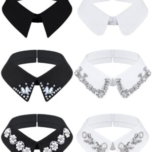 Giegxin 6 Pieces Rhinestones Half Shirt Blouse Dickey Collar Fake Collar Rhinestone Shirt Detachable Collar for Women Outfits(Black and White)