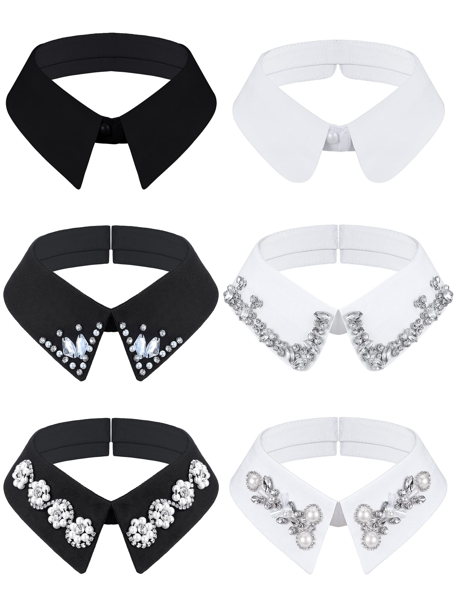 Giegxin 6 Pieces Rhinestones Half Shirt Blouse Dickey Collar Fake Collar Rhinestone Shirt Detachable Collar for Women Outfits(Black and White)