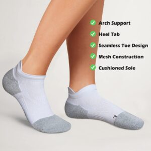 Gonii Compression Athletic Ankle Socks Women Running Cushioned Low No show Socks 5 Pairs (White)