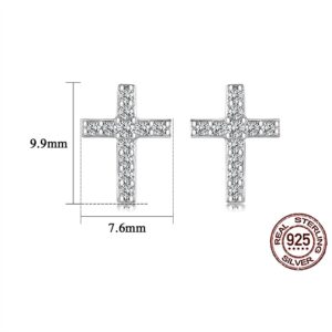 S925 Sterling Silver Dainty Small Tiny Cross with Pave Clear Cubic Zirconia Stud Earrings Fashion Jewelry for Women