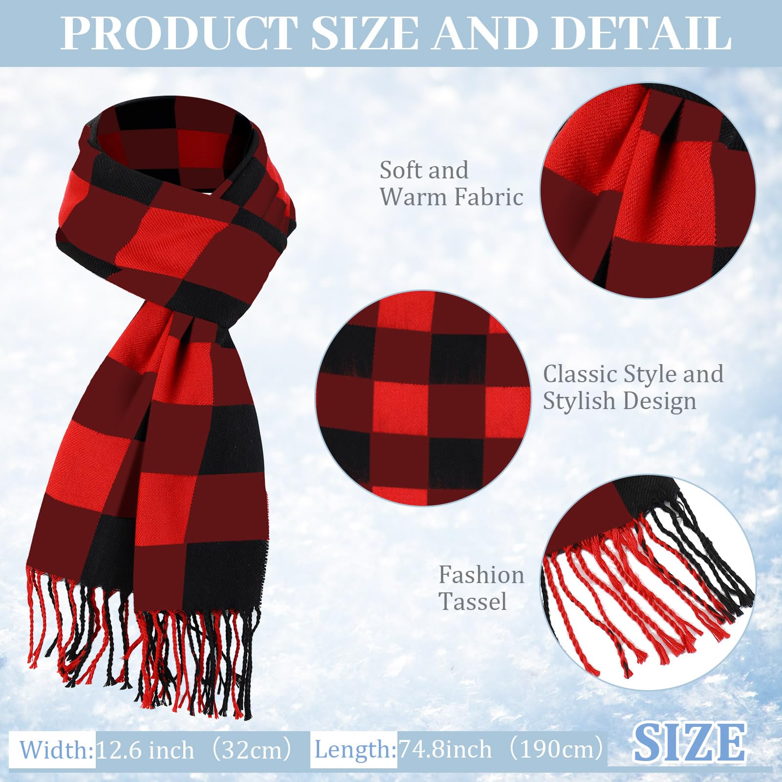 Zhehao 12 Pcs Winter Beanie Hat Scarf Gloves Set Including Knit Beanie Hat Warm Long Scarf Touch Screen Gloves for Women Men(Classic Colors, Plaid)