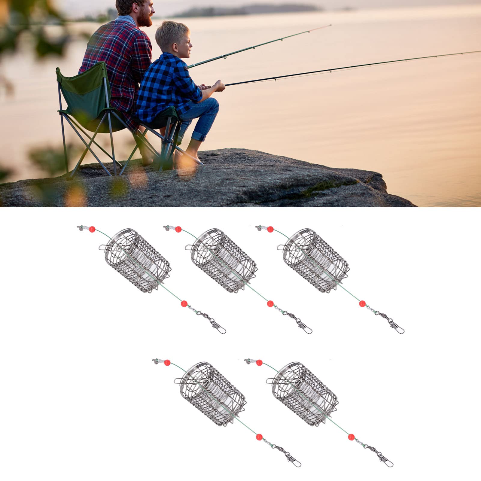 SPYMINNPOO Fishing Bait Cage, 5Pcs Fishing Bait Cages Lure Cage Stainless Steel Fishing Trap Basket Feeder Holder Vehiclemirror Other Fishing Tools and Accessories(M£©