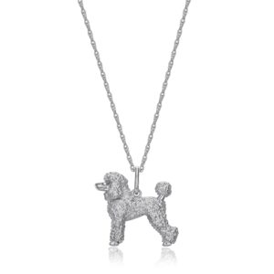 scamper & co poodle pendant necklace for women - premium plated rhodium sterling silver rope chain with easy closure lobster claw clasp, 18 inch