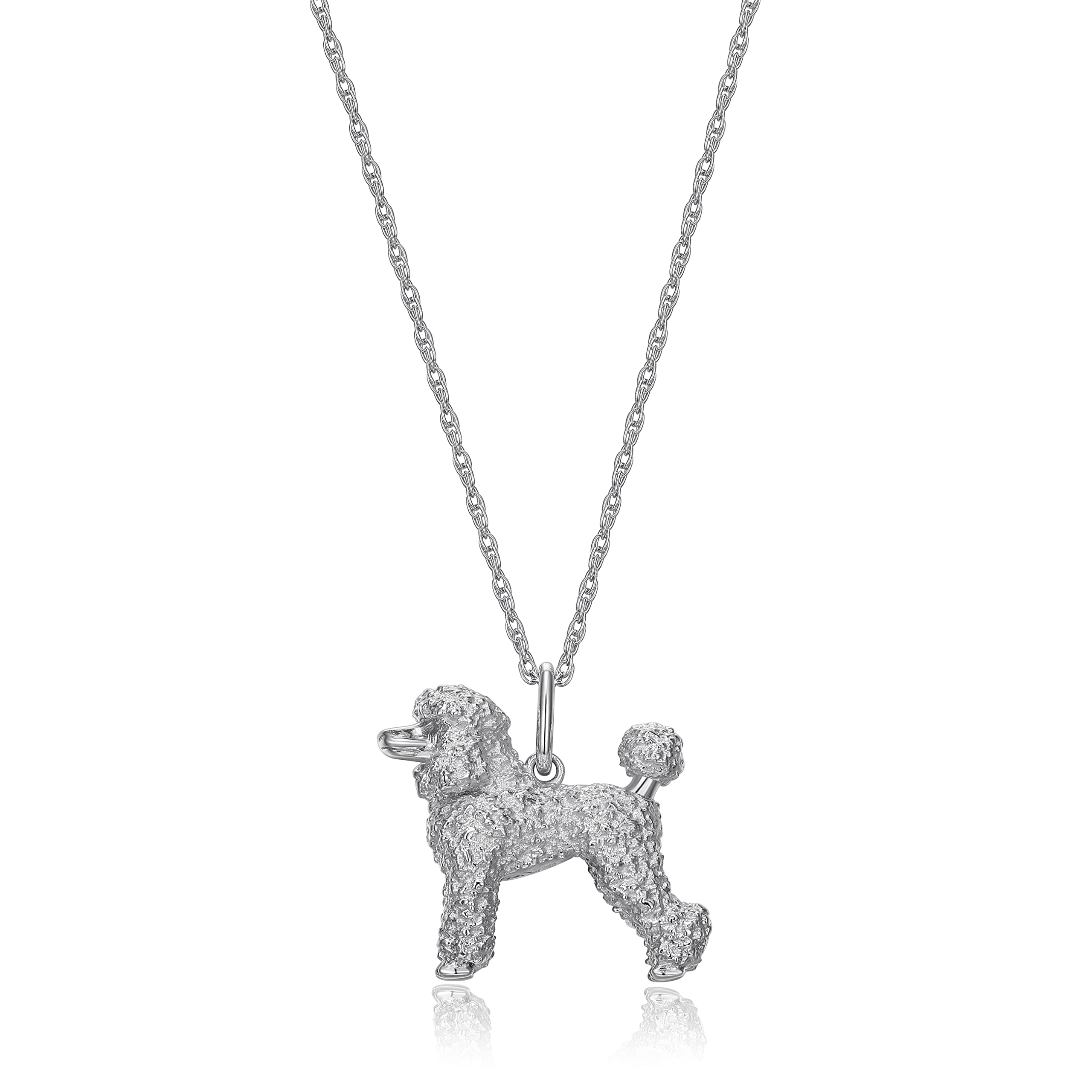 SCAMPER & CO Poodle Pendant Necklace for Women - Premium Plated Rhodium Sterling Silver Rope Chain with Easy Closure Lobster Claw Clasp, 18 inch