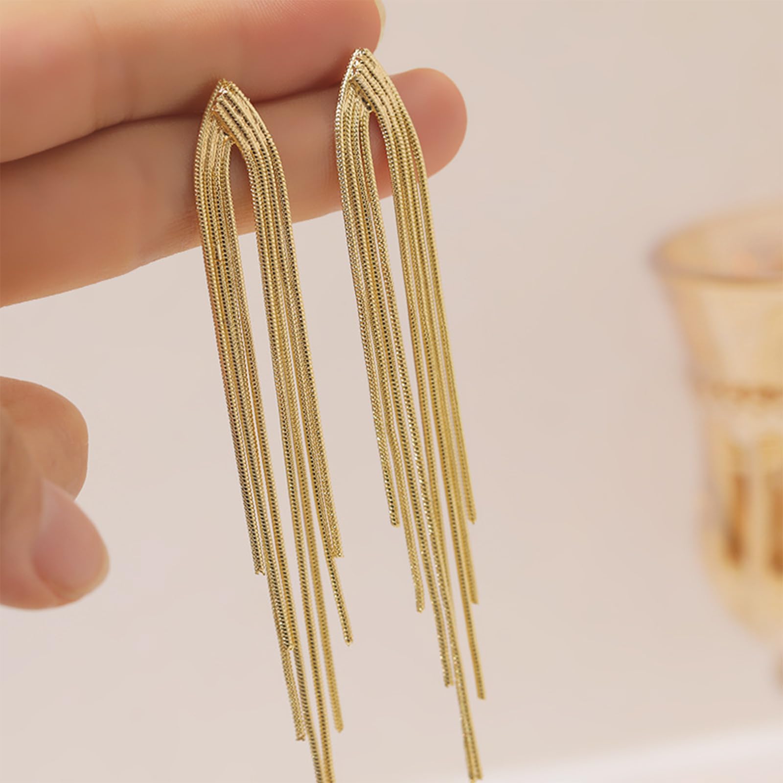 Long Tassel Earrings for Women Gold Dangle Earrings Metal Chain Gold Statement Earrings, Punk Long Threader Earrings Wedding Bridesmaid Prom Party