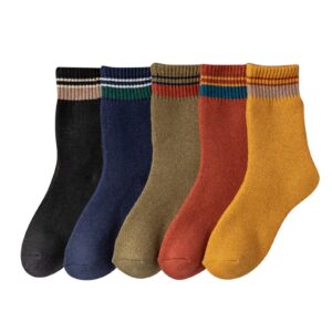 5 pairs thick wool socks for women mens vintage wool socks boot socks soft crew socks hiking socks (gold-d, one size)