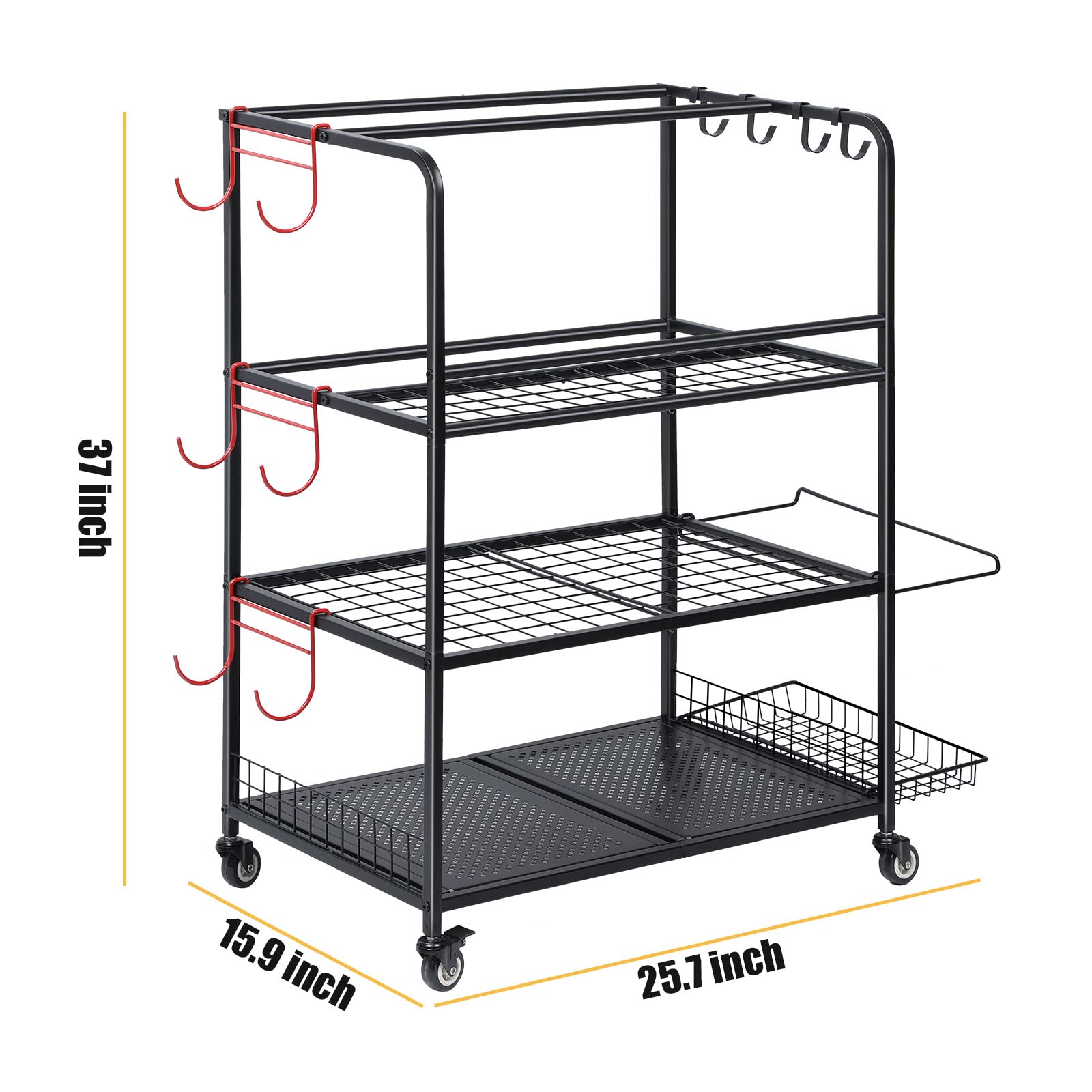 Home Gym Storage Rack, Yoga Mat Storage Racks Workout Storage Weight Rack for Dumbbells Kettlebells Foam Rollers Yoga Strap Resistance Bands, Fitness Equipment with Hooks and Wheels